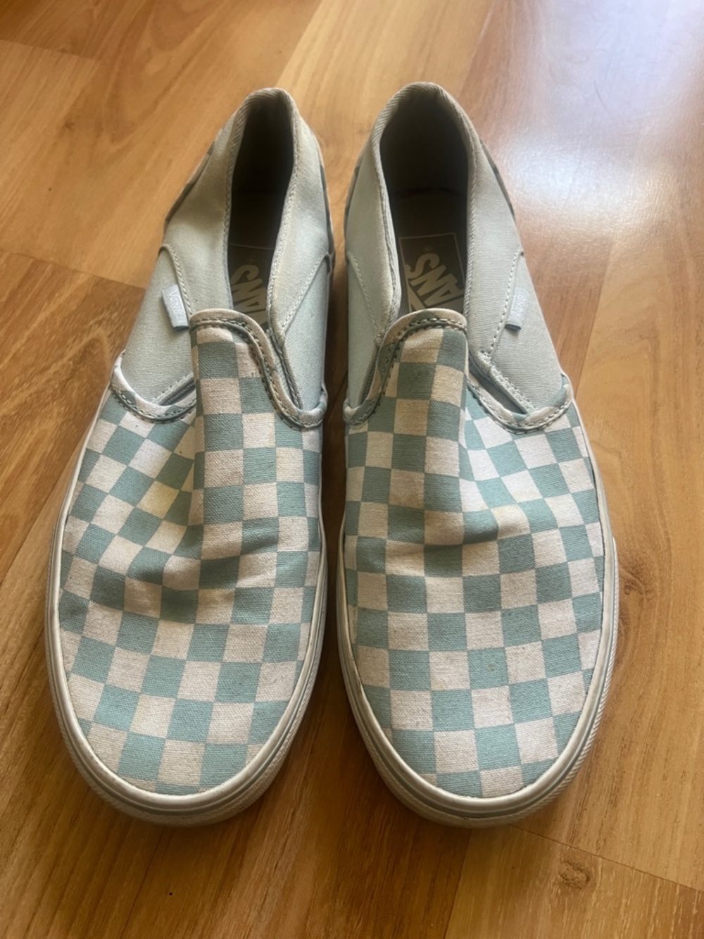 Vans lite blue and white checkered skater shoes Womens size 8 1/2 Mens size 7